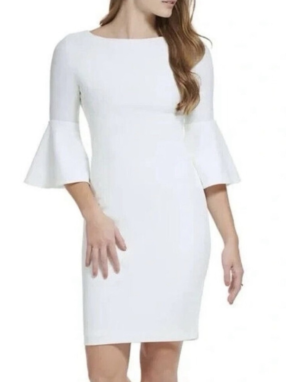 Calvin Klein White Bell Sleeve Midi Sheath Dress